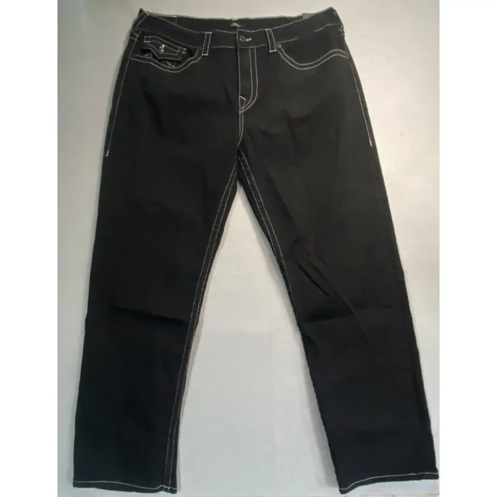 NEW TRUE RELIGION BOBBY RELAXED BAGGY MENS BLACK DENIM JEANS 38 X 32 NWT